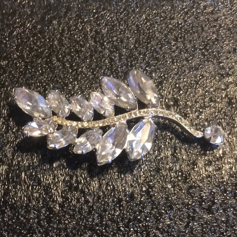 VTG Kramer New York Clear Marquis Rhinestone Pave Silver Brooch Pin Signed